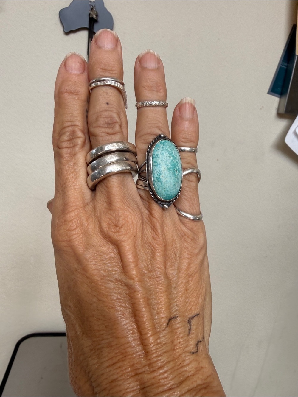 Vintage Southwestern Sterling Silver Turquoise Statement Ring Boho Artisan